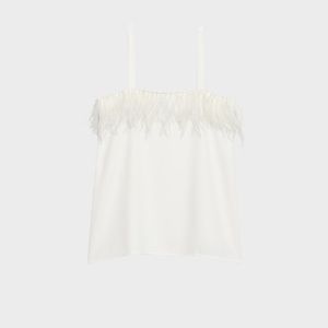 DKNY feather trim camisole white